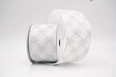 White Glitter Tied Bow Pattern Wired Ribbon_KW0463GC-1-1